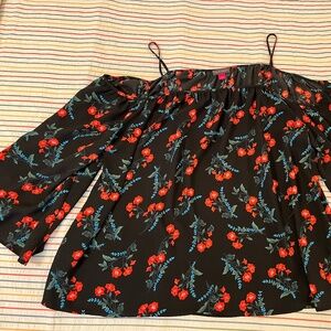 Womens Vince Cameo Floral Off-The-Shoulder Long Sleeve Blouse, Size L